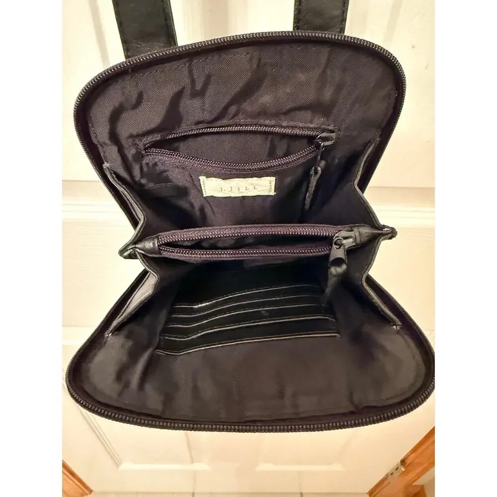 Vintage J. JILL Nubuck Leather black super soft Crossbody Organizer Purse.